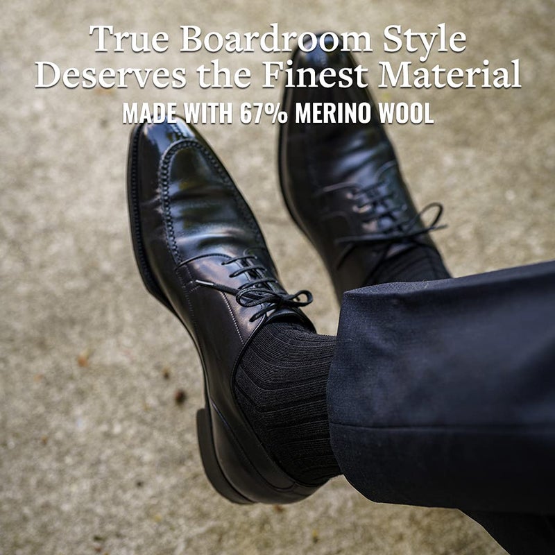 BoardroomSocks Merino Wool Dress Socks for Men â€“ Over-the-Calf, Ribbed Wool Dress Socks for Menâ€™s Size 8-12 â€“ Comfortable and Breathable Socks with Reinforced Heel and Toe by Boardroom Socks, Black - Image 2